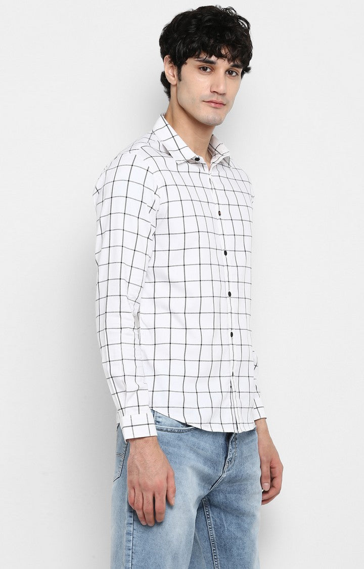 Spykar Men White Checked Slim Fit Casual Shirt