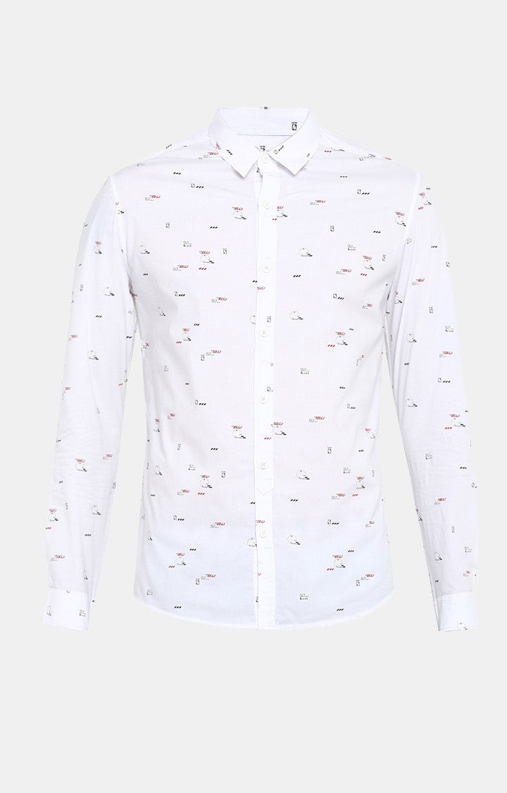 Spykar Men White Printed Slim Fit Casual Shirt