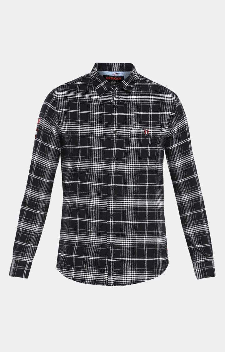 Spykar Men Black Checked Slim Fit Casual Shirt