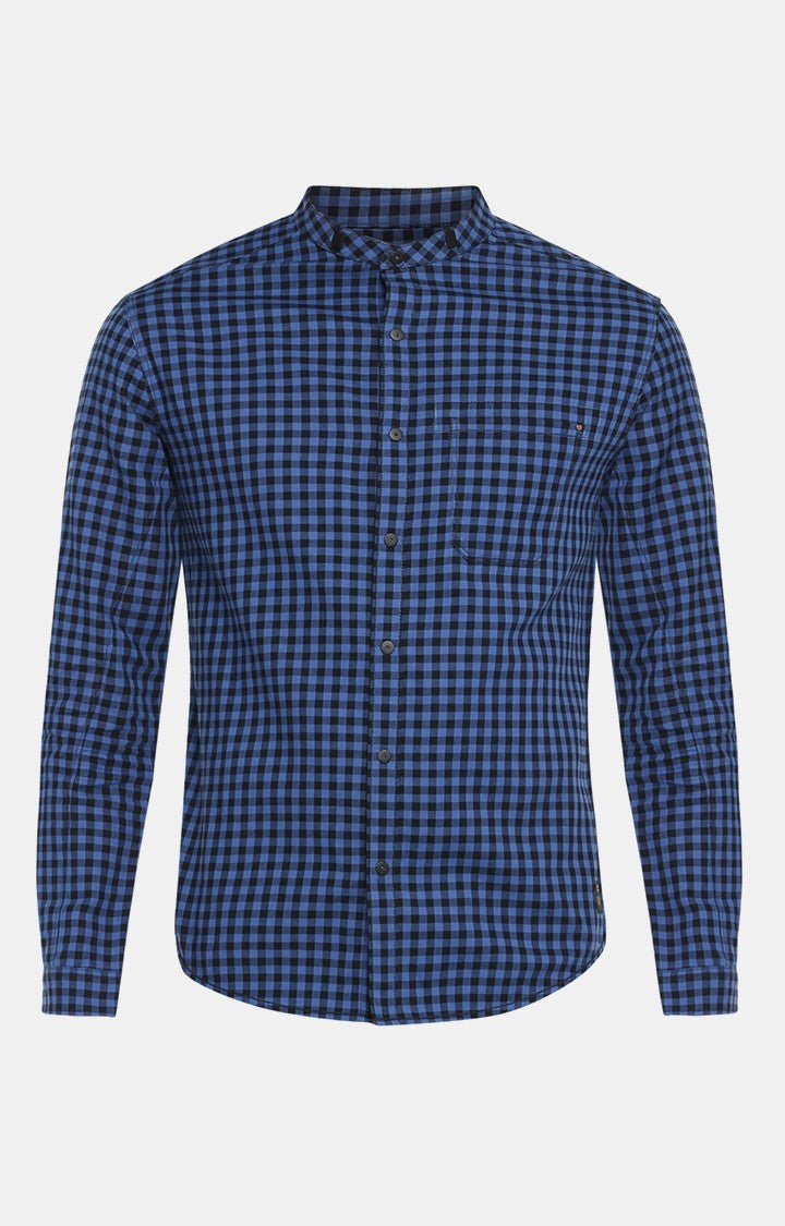 Spykar Men Blue Checked Slim Fit Casual Shirt