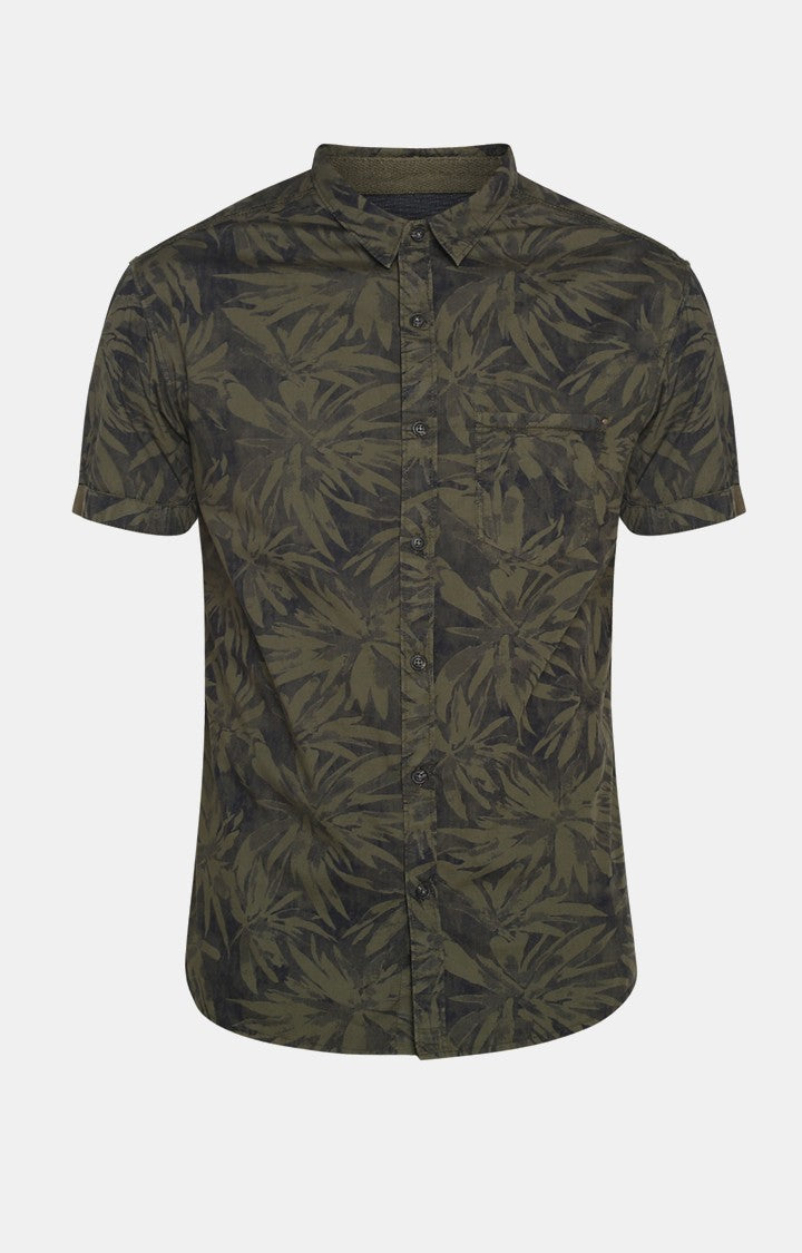 Spykar Men Olive Printed Casual Shirt