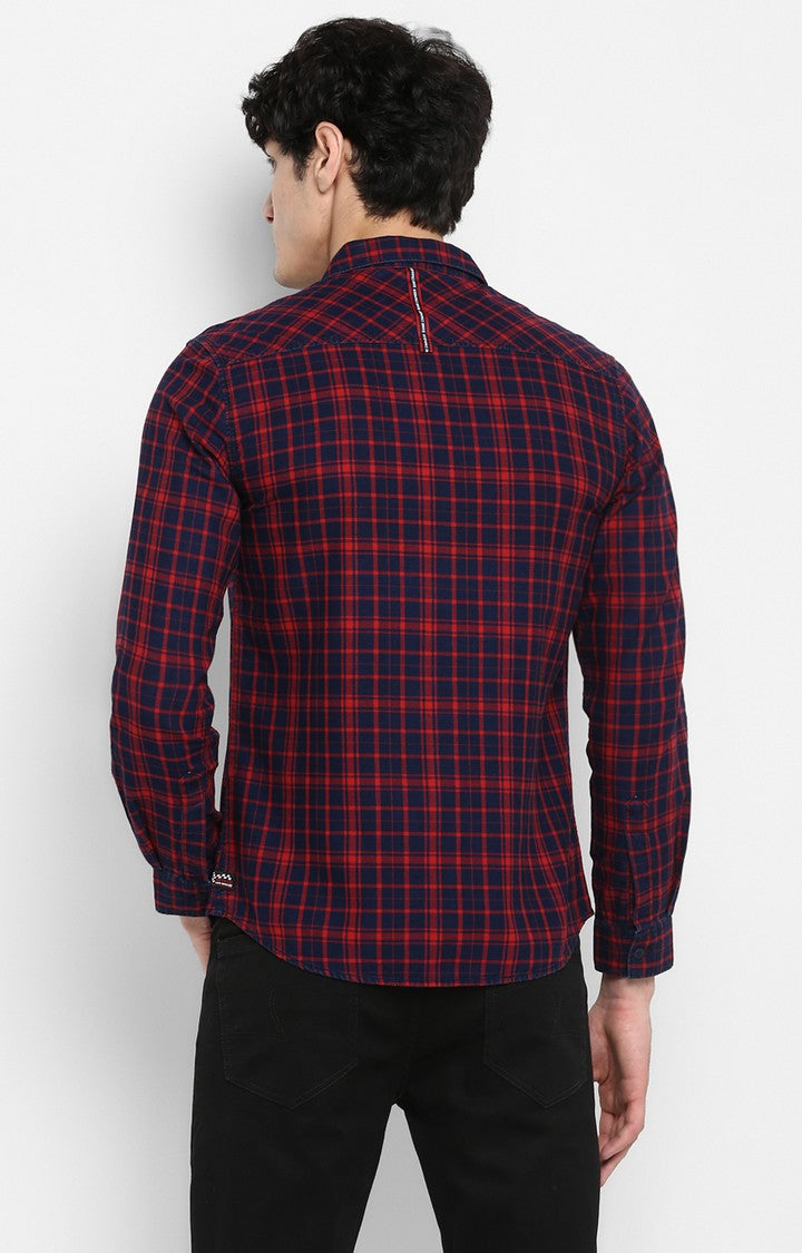 Spykar Red Cotton Slim Fit Shirts For Men