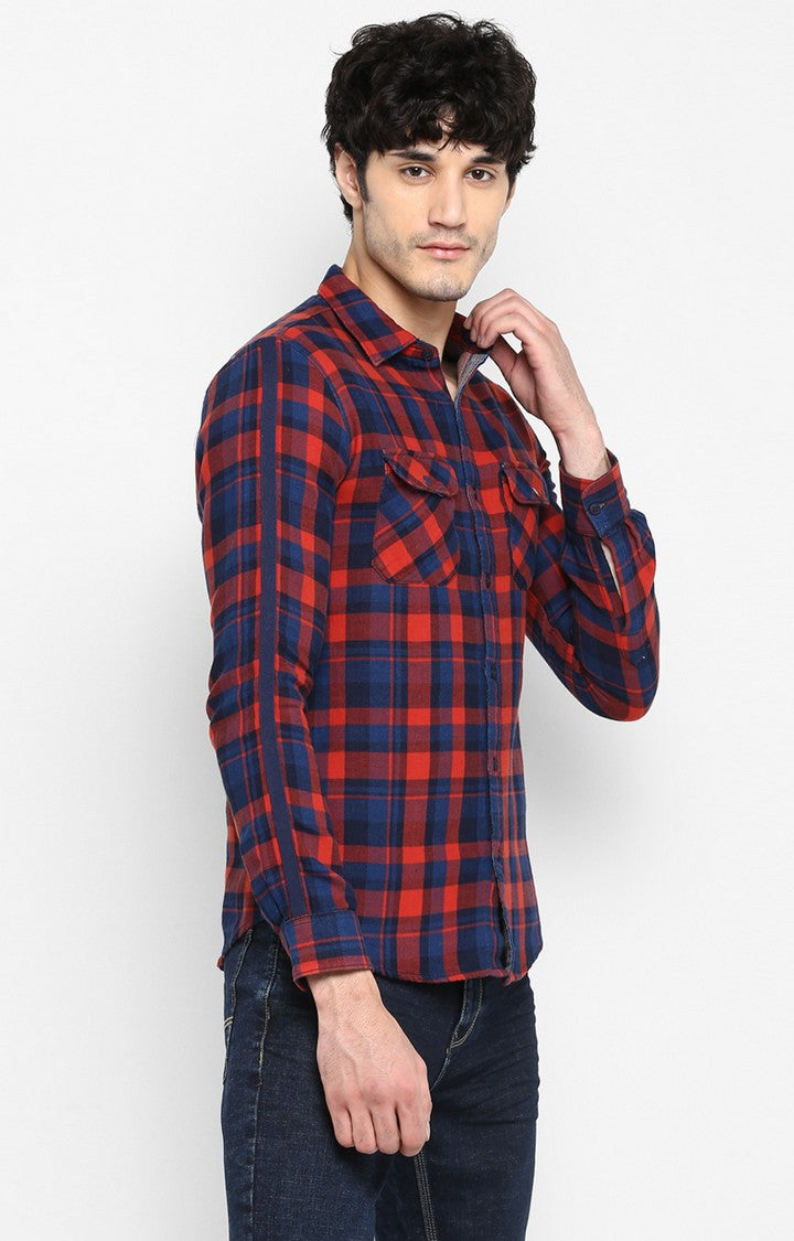 Spykar Men Red Checked Slim Fit Casual Shirt