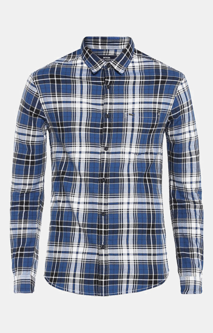 Spykar Blue Cotton Regular Fit Shirts For Men