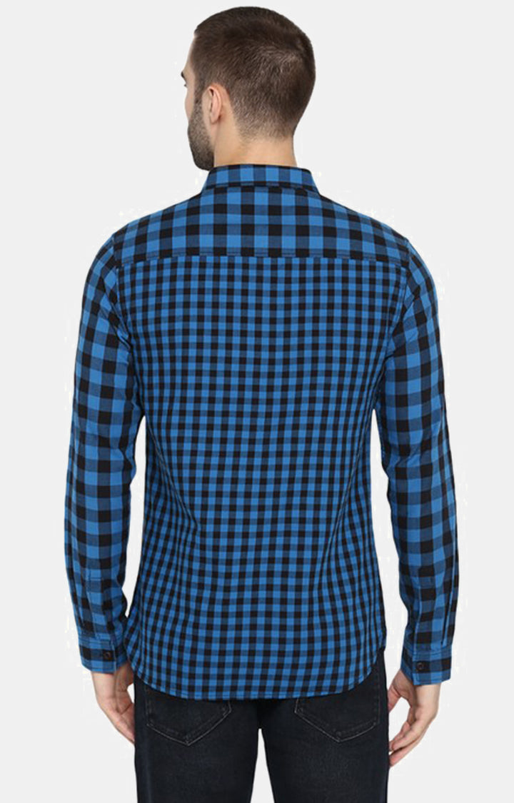 Spykar Men Blue Checked Slim Fit Casual Shirt