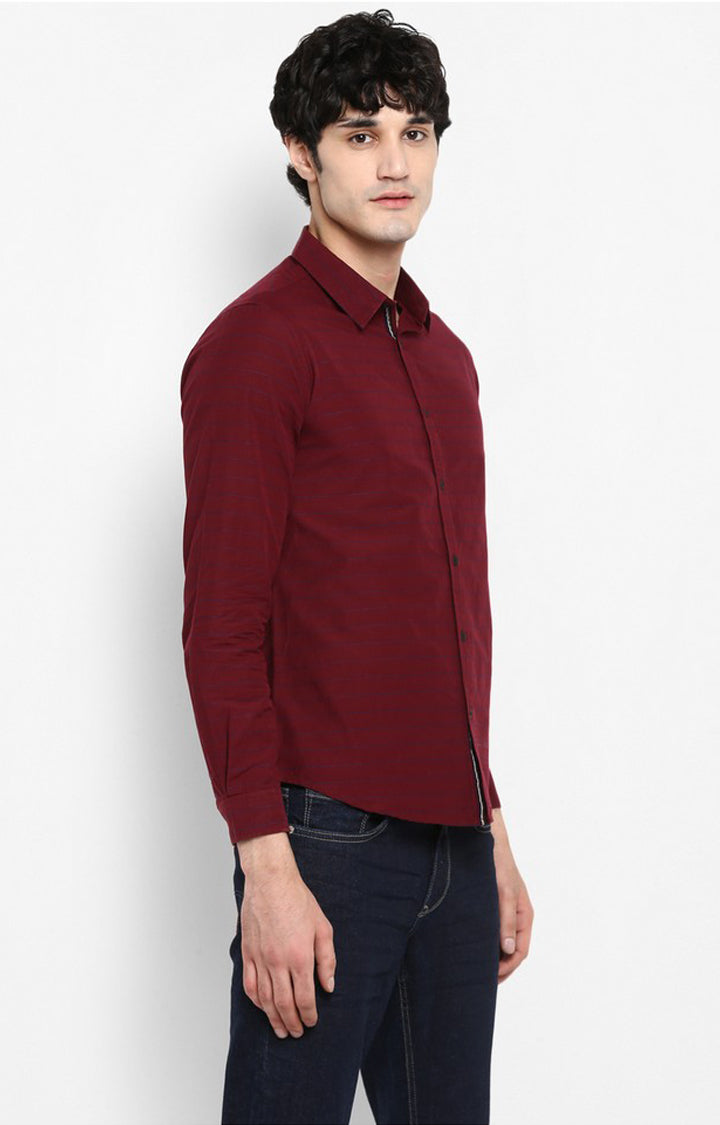 Spykar Men Maroon Striped Casual Shirt