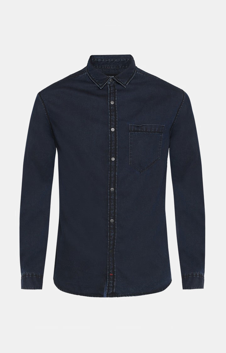 Spykar Blue Cotton Slim Fit Shirts For Men