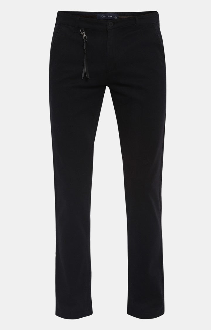 Spykar Men Black Cotton Slim Fit Casual Trousers