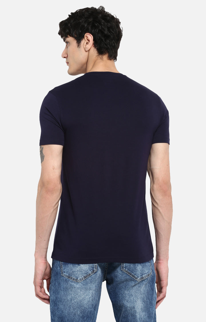 Spykar Men Blue Cotton Printed Half Sleeve T-Shirt