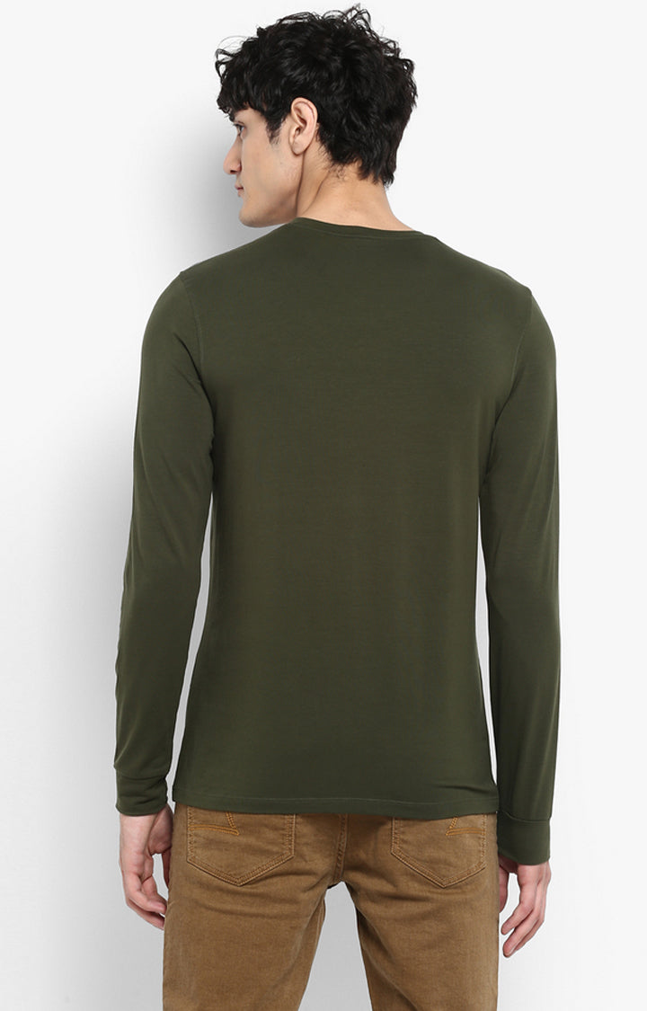 Spykar Green Cotton Slim Fit T-Shirt For Men