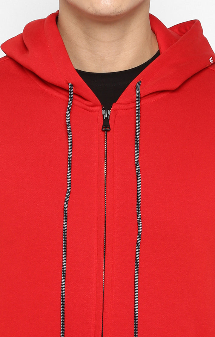 Spykar Men Red Solid Regular Fit Hooded Sweatshirt