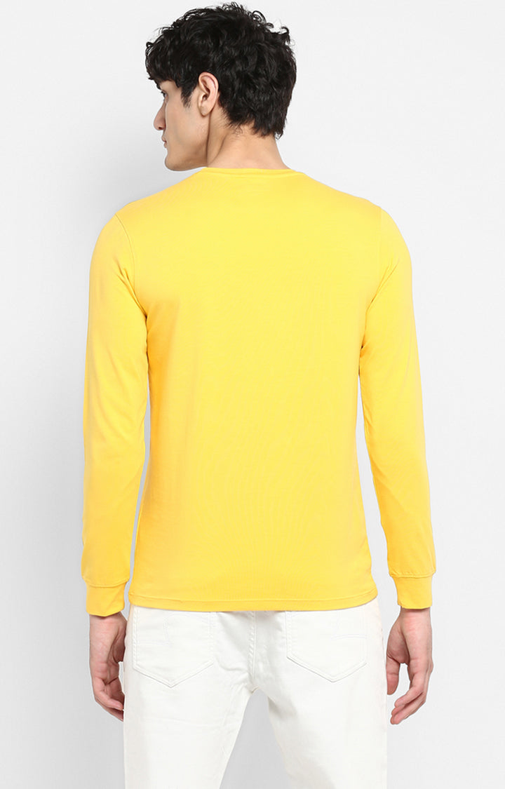 Spykar Men Yellow Cotton Slim Fit Round Neck T-Shirt