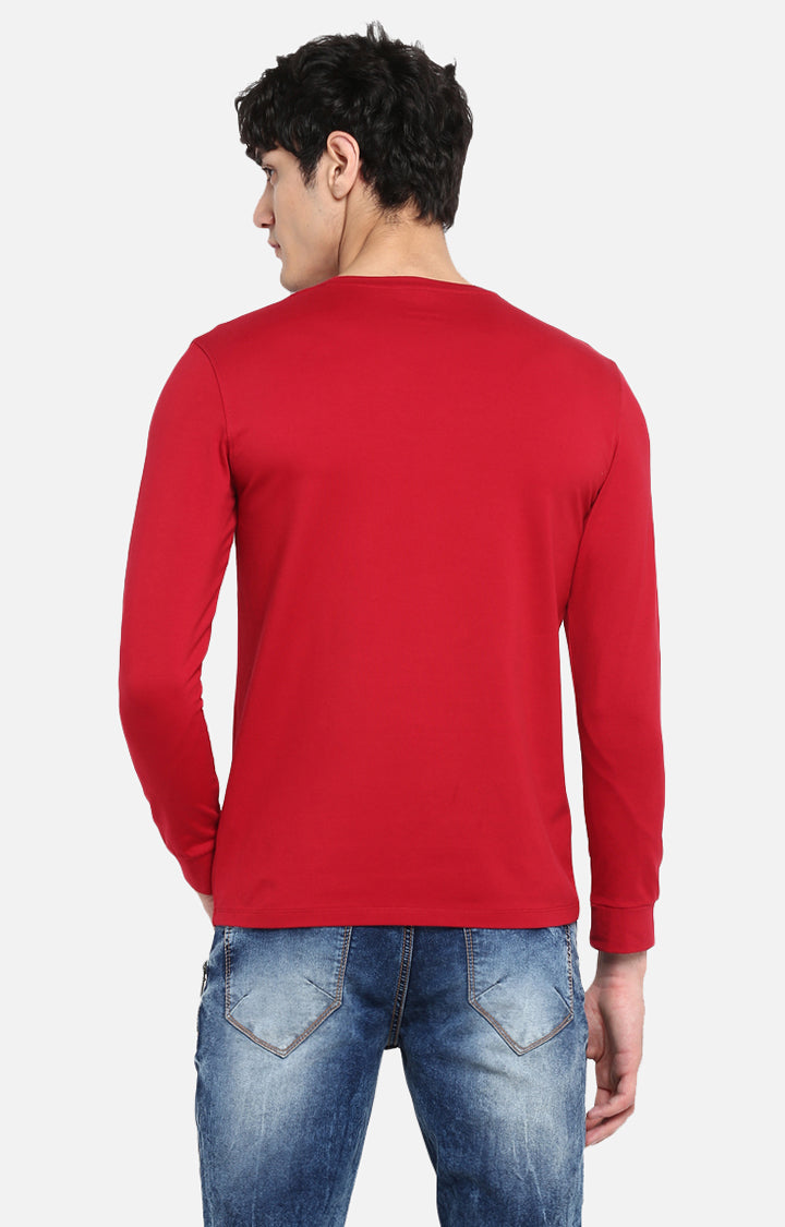 Spykar Men Red Printed Slim Fit T-Shirt