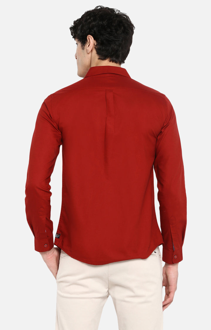 Spykar Red Cotton Slim Fit Shirts For Men