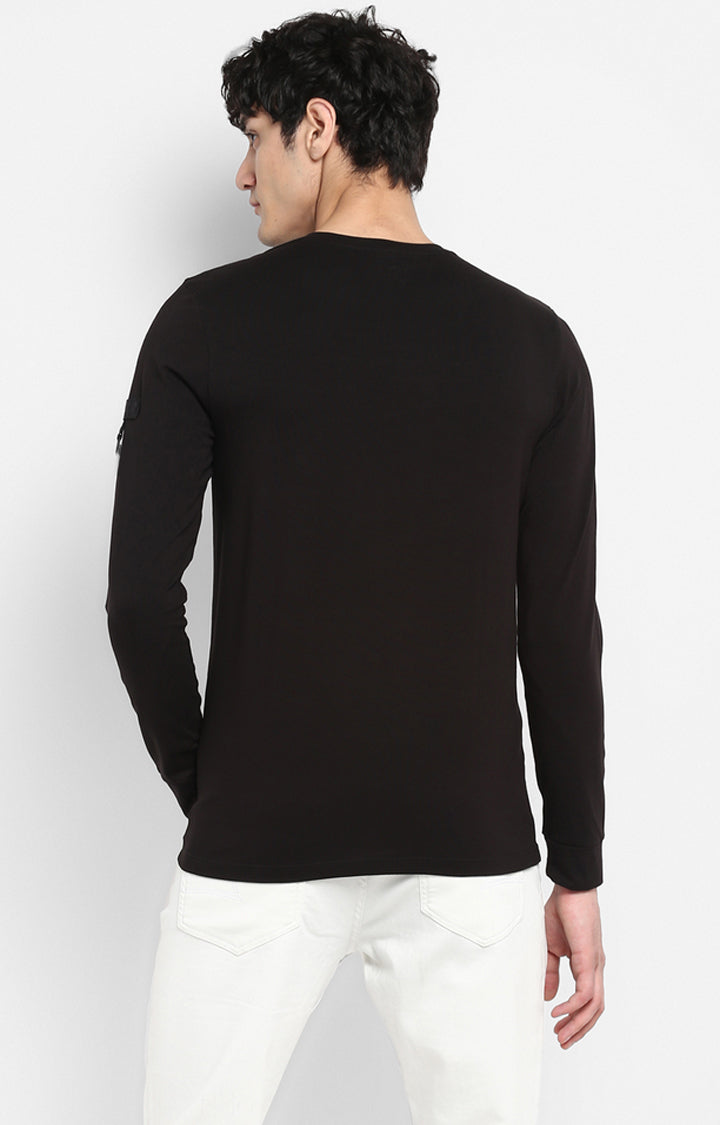 Spykar Black Cotton Slim Fit T-Shirt For Men