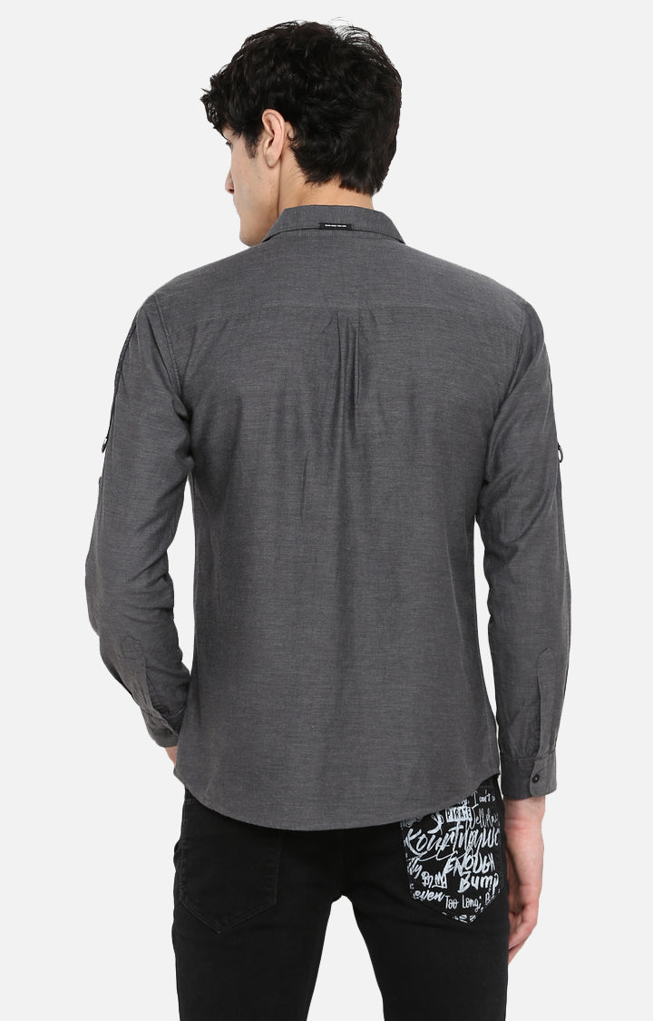 Spykar Slim Fit Men Grey Cotton Casual Shirt