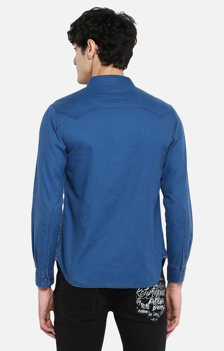 Spykar Men Blue Solid Slim Fit Casual Shirt