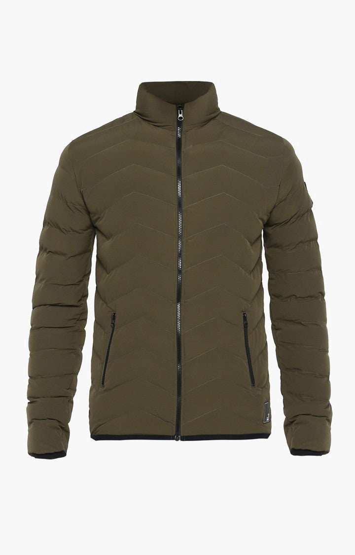 Spykar Men Olive Solid Slim Fit Bomber Jacket