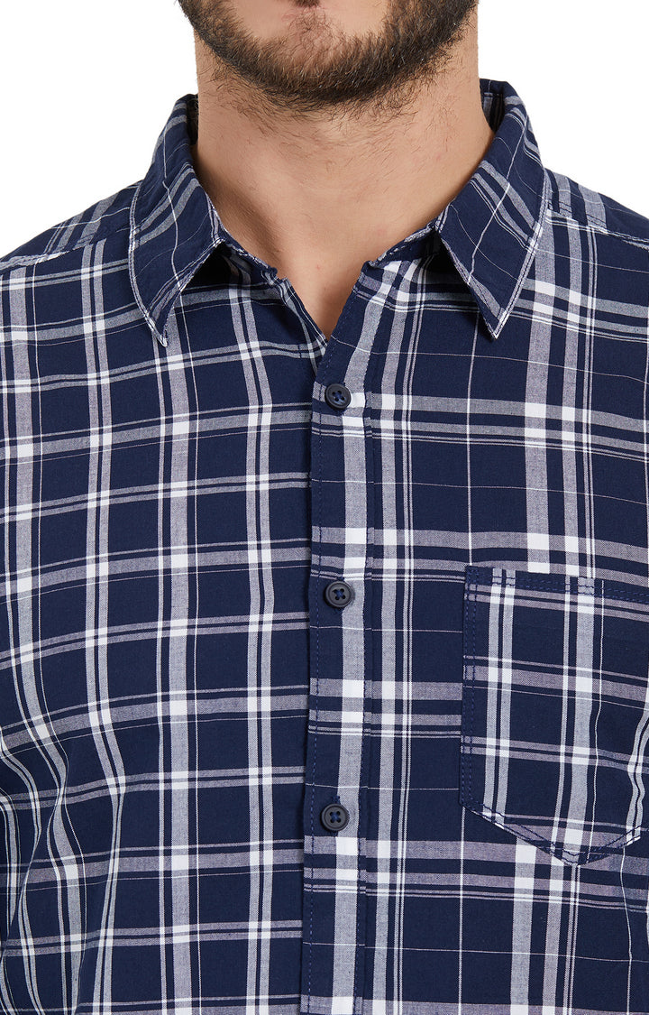 Spykar Men Navy Checked Slim Fit Casual Shirt