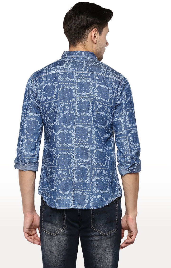 Spykar Men Blue Cotton Casual Shirt