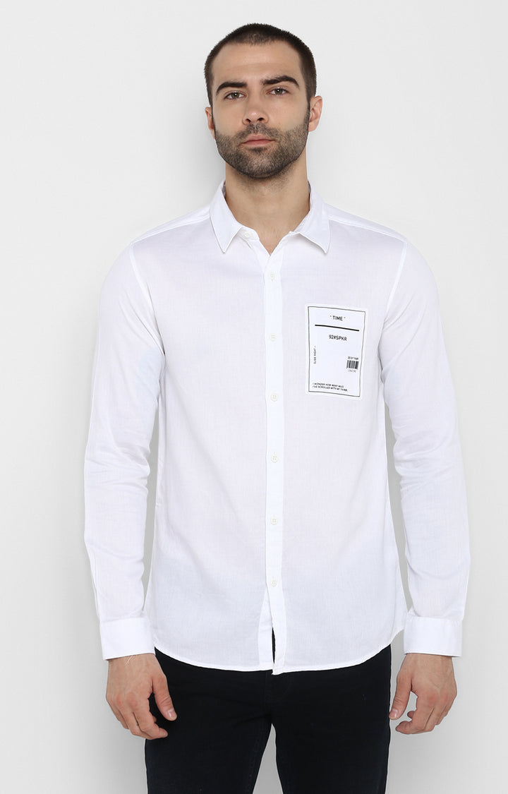 Spykar Men White Solid Slim Fit Casual Shirt