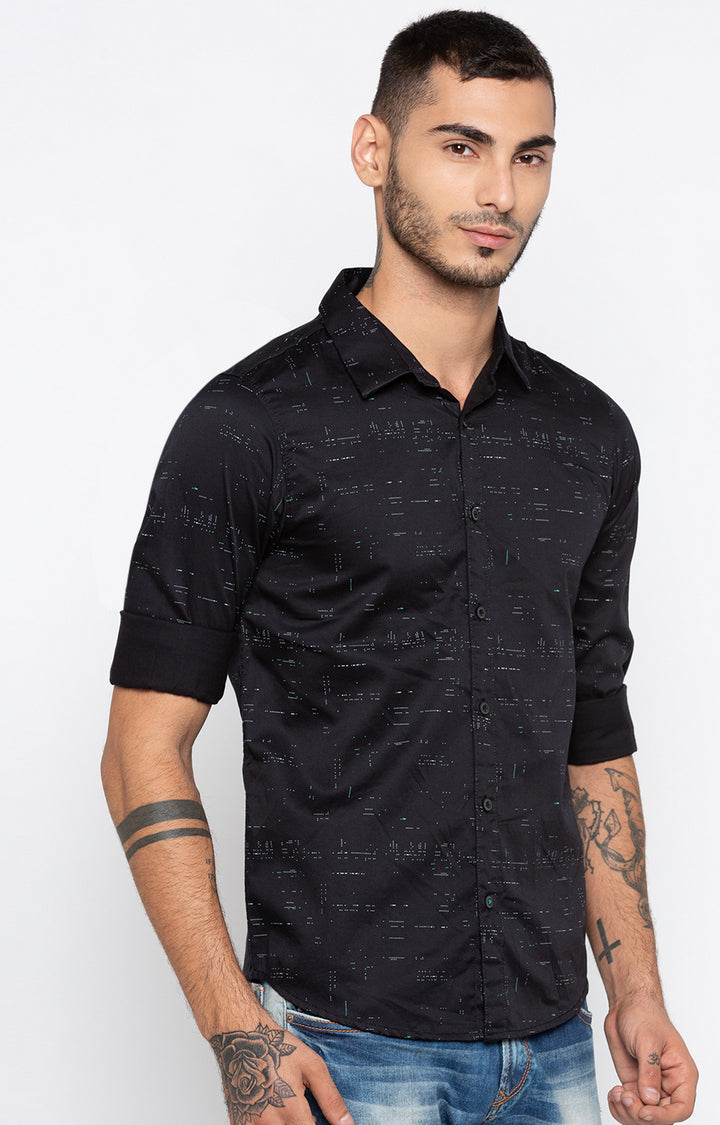 Spykar Men Black Printed Slim Fit Casual Shirt