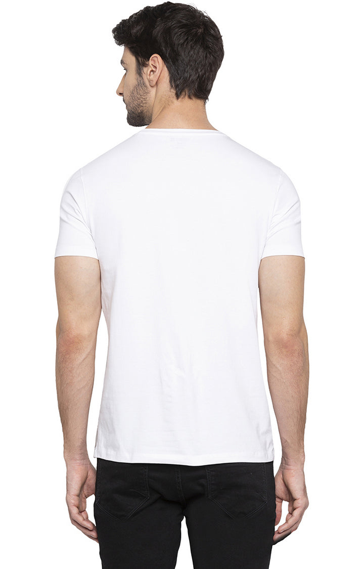 Spykar Men White Cotton Slim Fit Round Neck T-Shirt