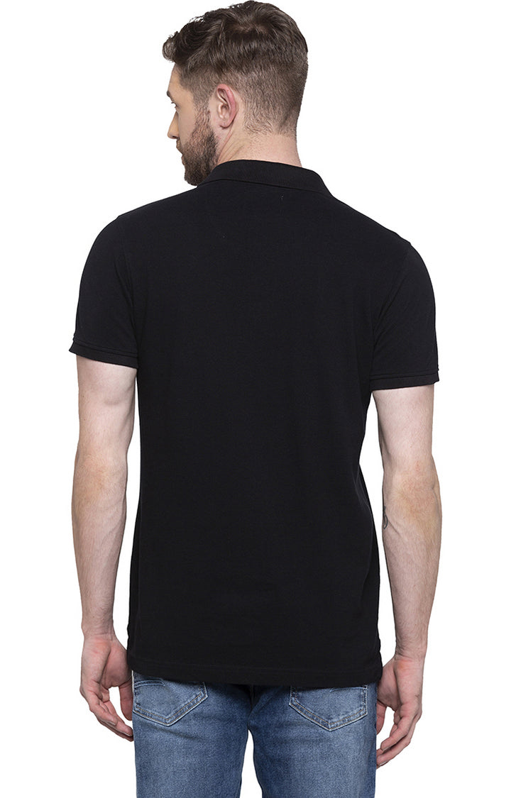 Spykar Black Solid Polo Tshirt For Men