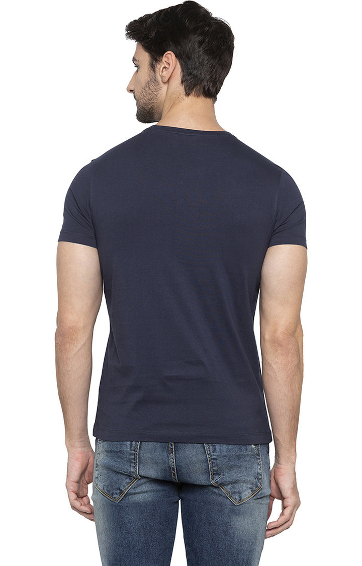 Spykar Men Blue Cotton Slim Fit Round Neck T-Shirt