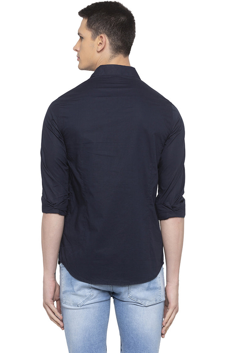 Spykar Slim Fit Men Navy Solid Casual Shirt