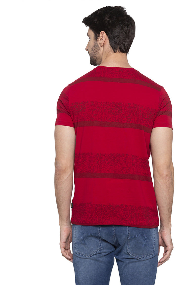 Spykar Men Red Cotton Slim Fit Round Neck T-Shirt