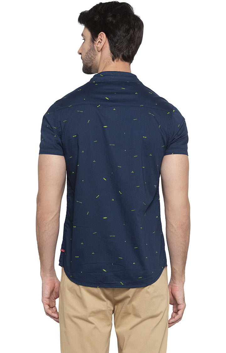 Spykar Men Navy Printed Slim Fit Casual Shirt