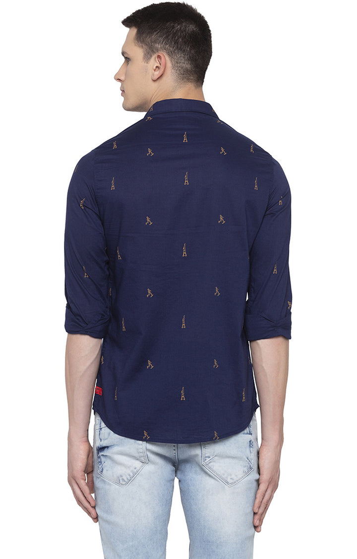 Spykar Men Navy Printed Slim Fit Casual Shirt