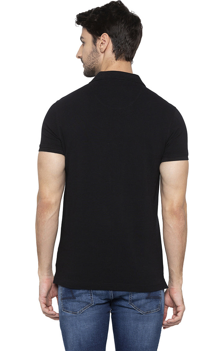 Spykar Men Black Cotton Slim Fit Polo T-Shirt