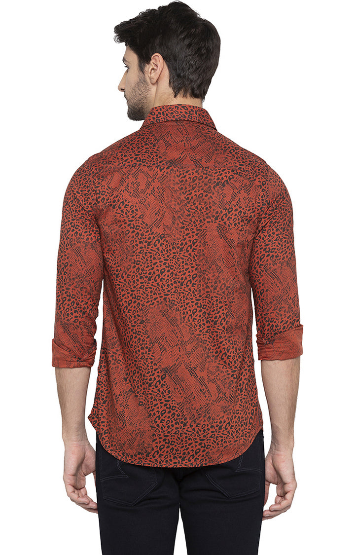 Spykar Men Rust Printed Slim Fit Casual Shirt