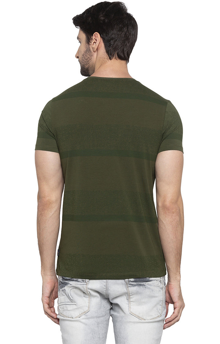 Spykar Men Olive Striped T-Shirt