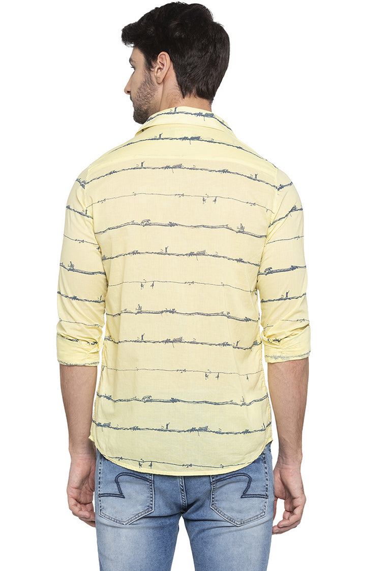 Spykar Men Yellow Striped Slim Fit Casual Shirt