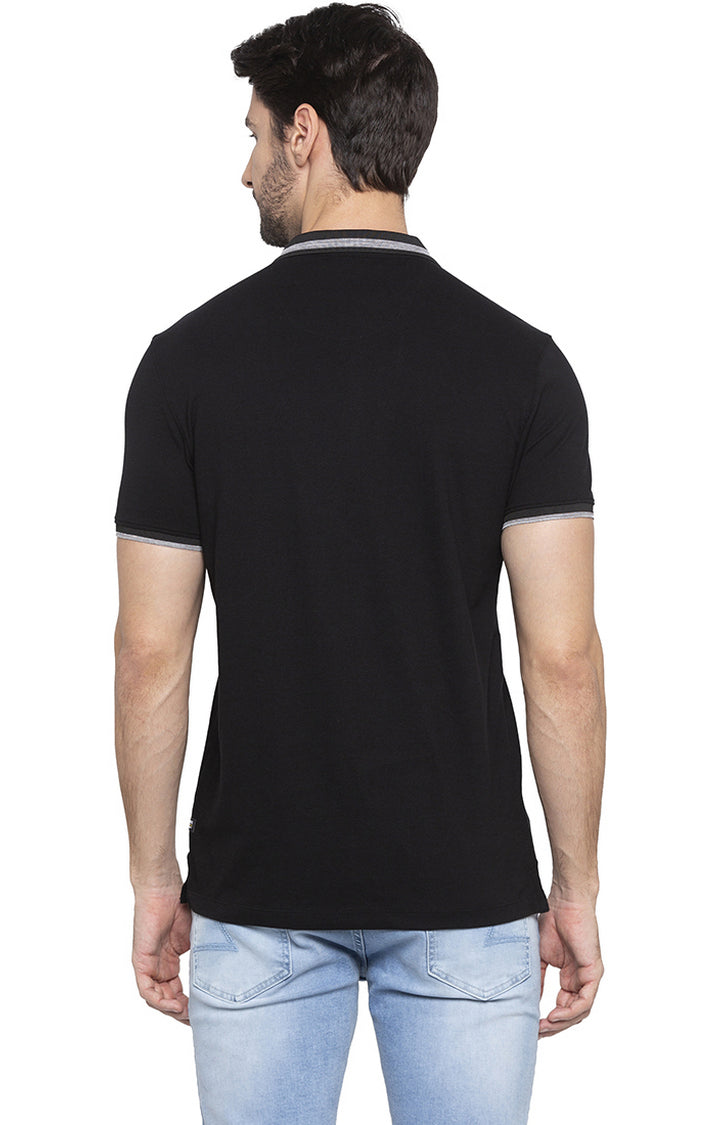 Spykar Men Black Cotton Slim Fit Polo T-Shirt