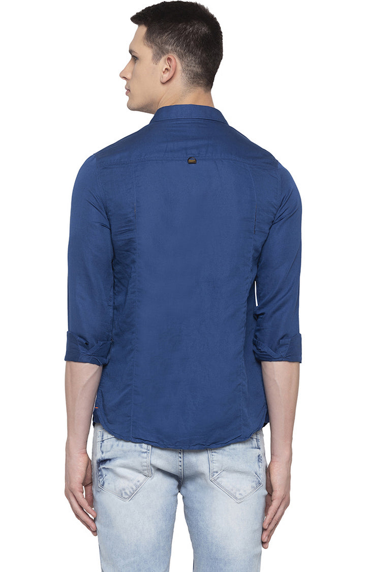 Spykar Slim Fit Men Blue Solid Casual Shirt