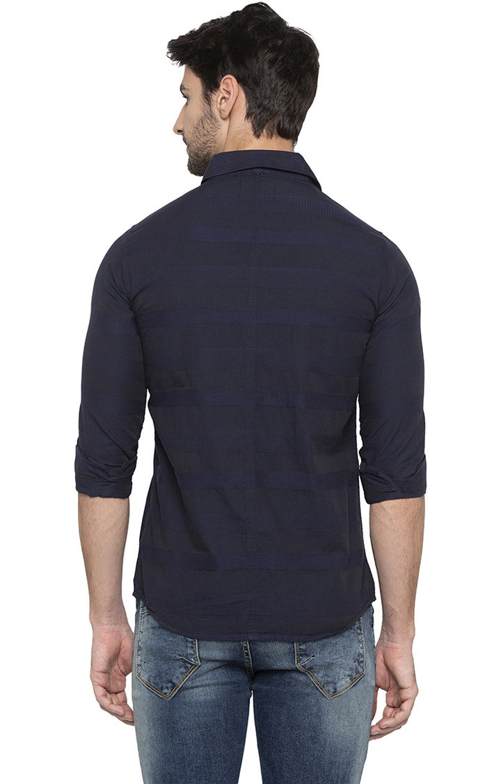 Spykar Men Navy Striped Slim Fit Casual Shirt