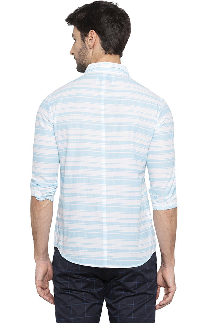 Spykar Men Aqua Striped Slim Fit Casual Shirt