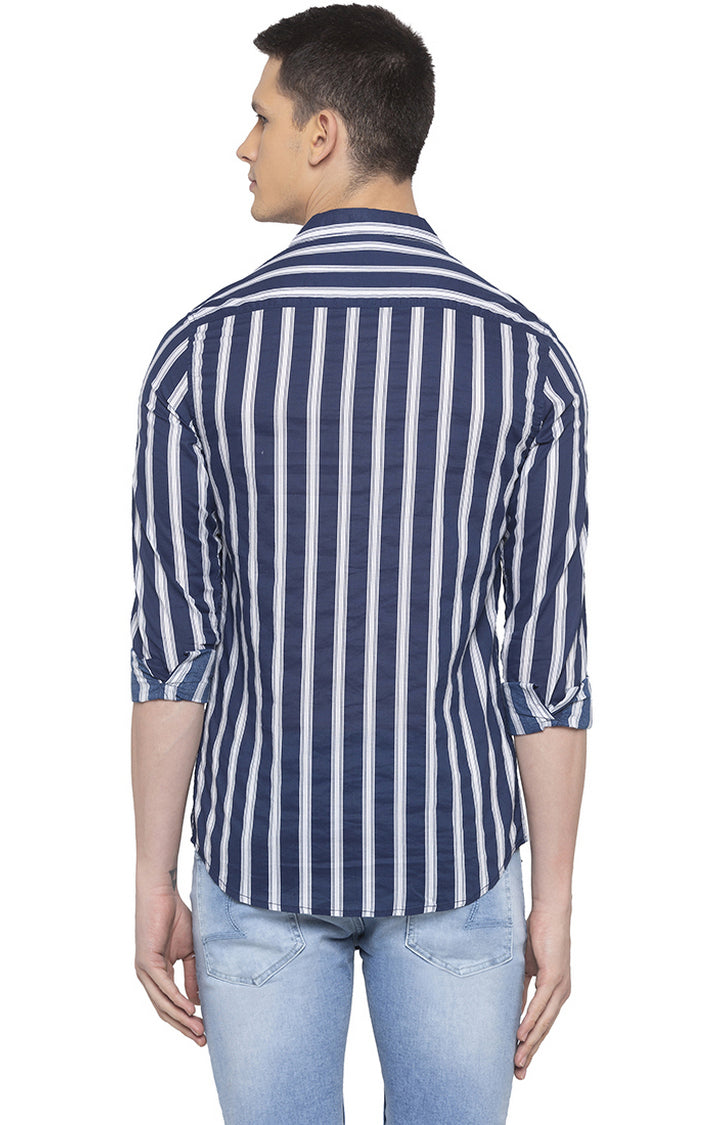 Spykar Men Navy Striped Slim Fit Casual Shirt