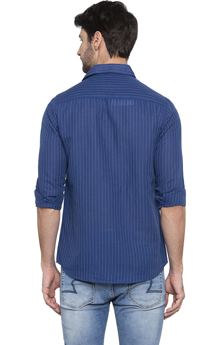 Spykar Men Royal Blue Striped Slim Fit Casual Shirt