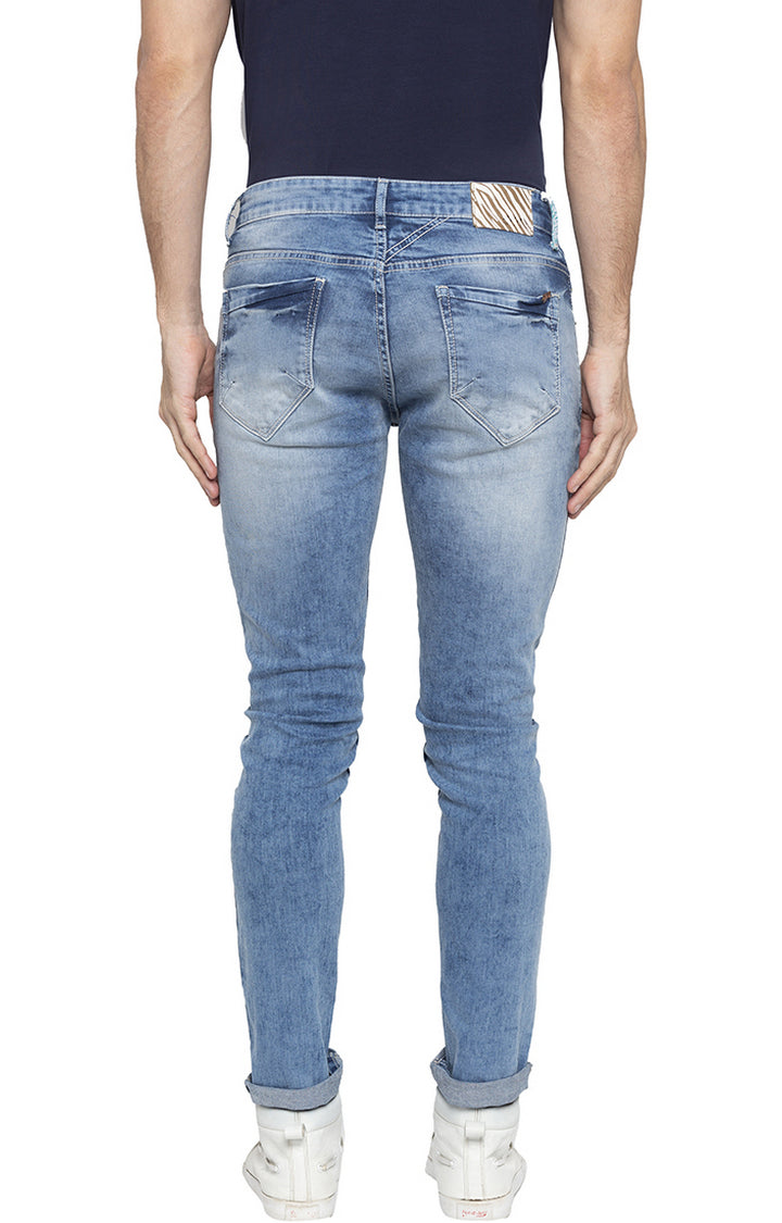 Spykar Men Light Blue Ripped Skinny Fit Jeans