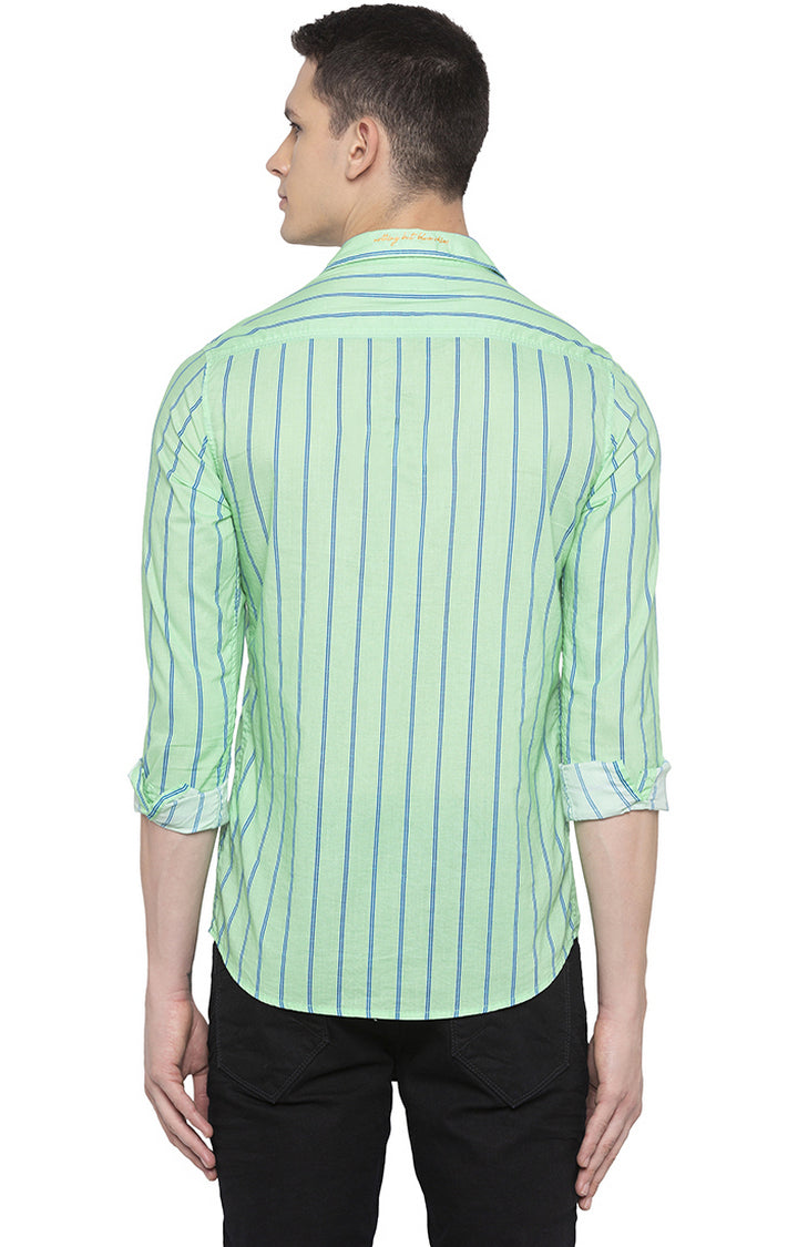 Spykar Men Light Green Striped Slim Fit Casual Shirt