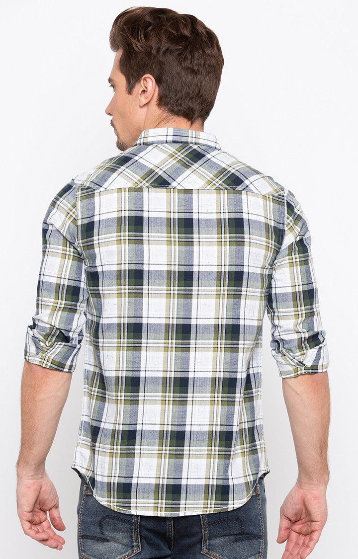 Spykar Men Green Checked Slim Fit Casual Shirt