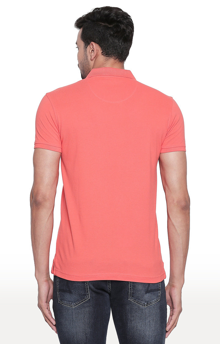 Spykar Men Orange Cotton Slim Fit Polo T-Shirt