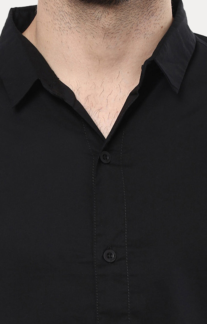 Spykar Black Cotton Slim Fit Shirts For Men