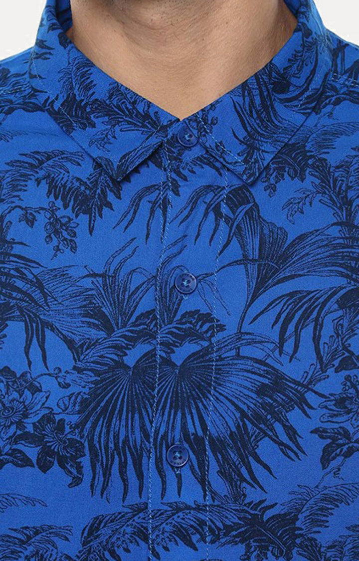 Spykar Men Blue Cotton Slim Fit Floral Shirts