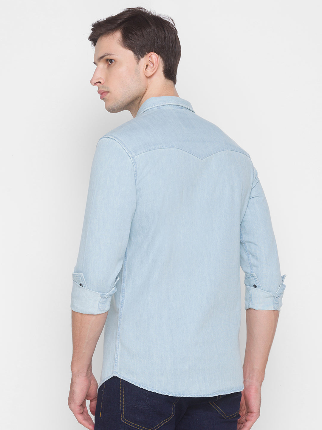 Spykar Slim Fit Blue Cotton Men Shirt